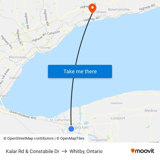 Kalar Rd & Constabile Dr to Whitby, Ontario map