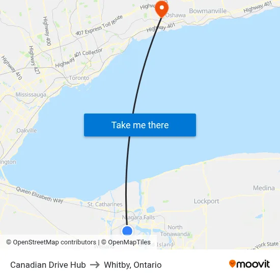 Canadian Drive Hub to Whitby, Ontario map
