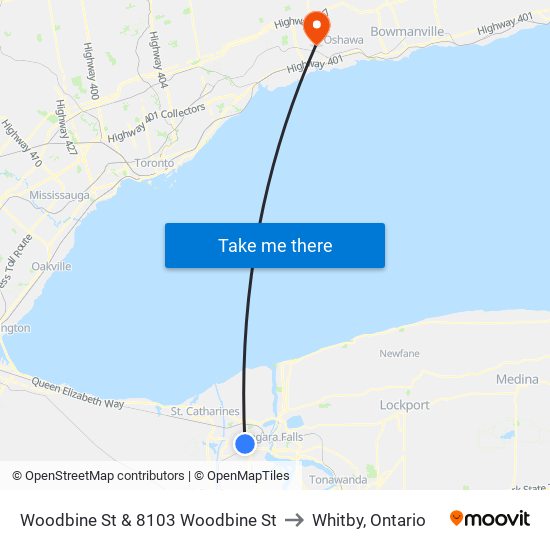 Woodbine St & 8103 Woodbine St to Whitby, Ontario map