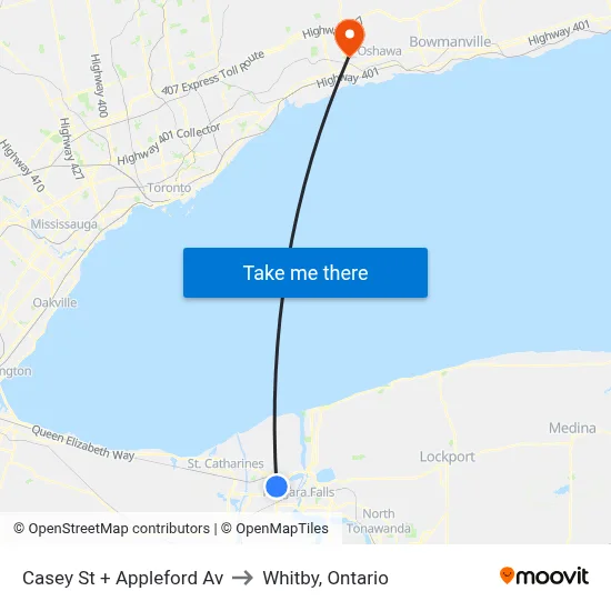 Casey St + Appleford Av to Whitby, Ontario map