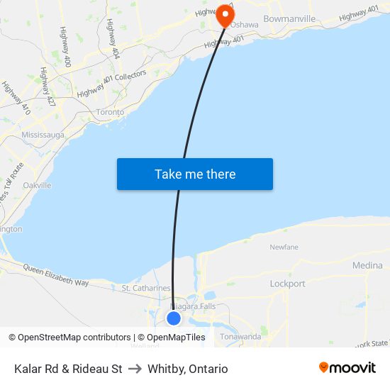 Kalar Rd & Rideau St to Whitby, Ontario map