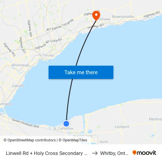 Linwell Rd + Holy Cross Secondary School to Whitby, Ontario map