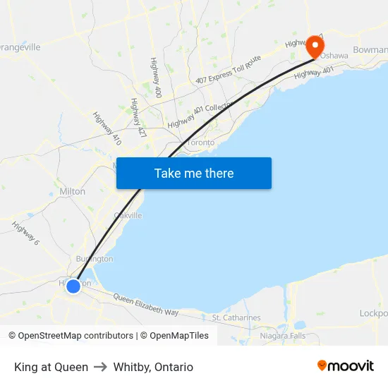 King at Queen to Whitby, Ontario map