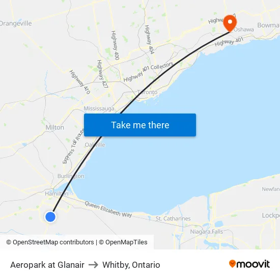 Aeropark at Glanair to Whitby, Ontario map