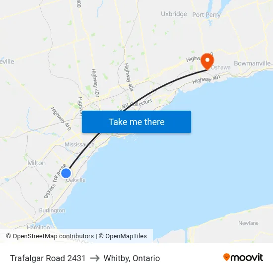 Trafalgar Road 2431 to Whitby, Ontario map