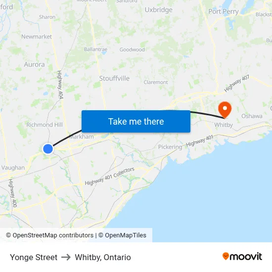 Yonge Street to Whitby, Ontario map