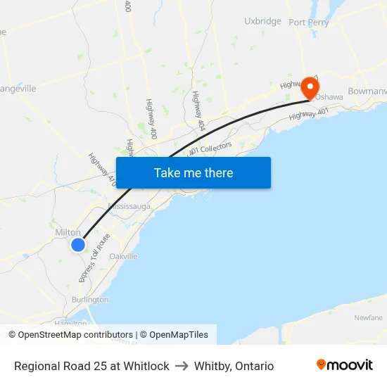 Regional Road 25 at Whitlock to Whitby, Ontario map