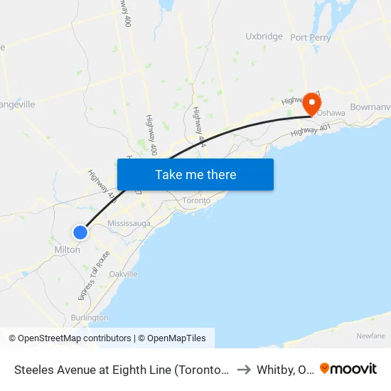 Steeles Across Eighth Line (Toronto Premium Outlets) to Whitby, Ontario map