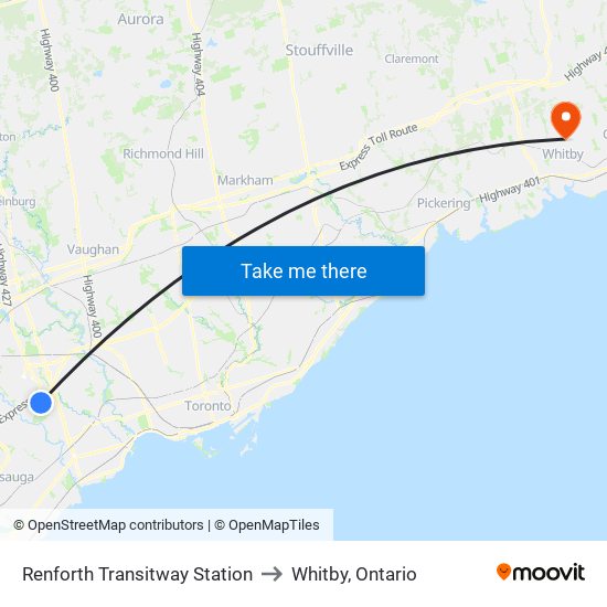 Renforth Transitway Station to Whitby, Ontario map