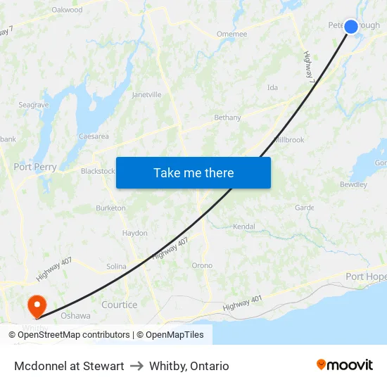 Mcdonnel at Stewart to Whitby, Ontario map