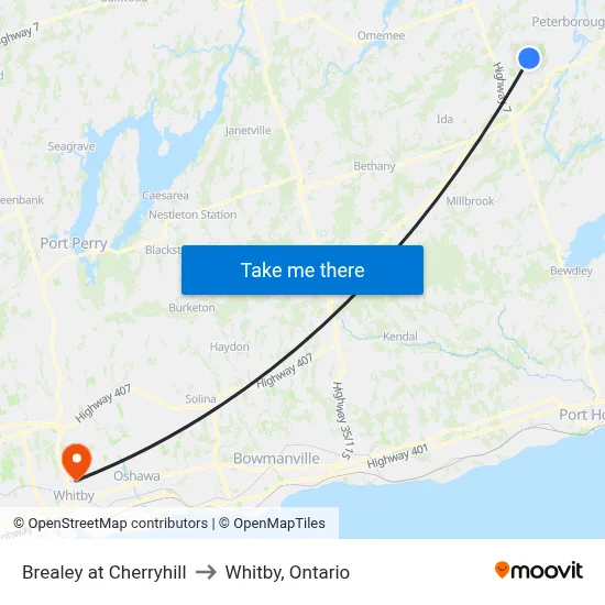 Brealey at Cherryhill to Whitby, Ontario map