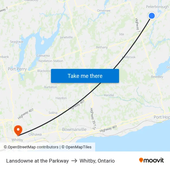 Lansdowne at the Parkway to Whitby, Ontario map