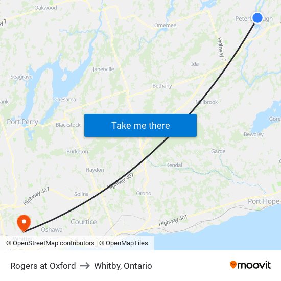 Rogers at Oxford to Whitby, Ontario map