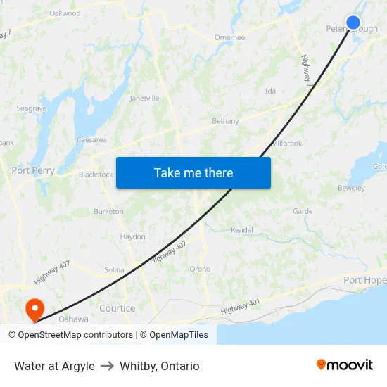 Water at Argyle to Whitby, Ontario map