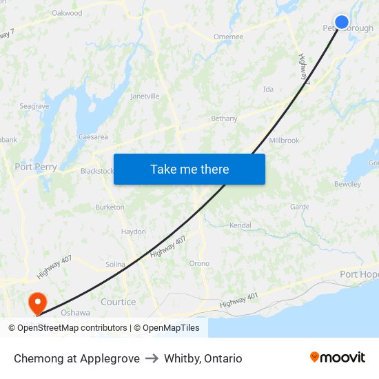 Chemong at Applegrove to Whitby, Ontario map