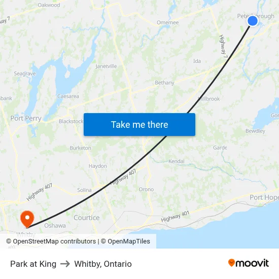 Park at King to Whitby, Ontario map