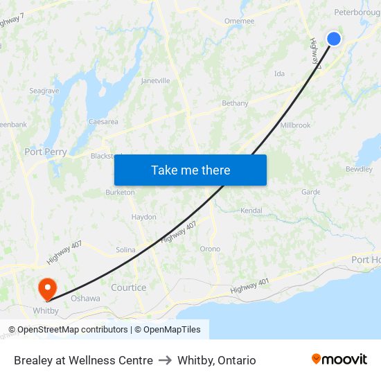 Brealey at Wellness Centre to Whitby, Ontario map