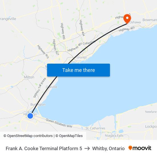 Frank A. Cooke Terminal Platform 5 to Whitby, Ontario map