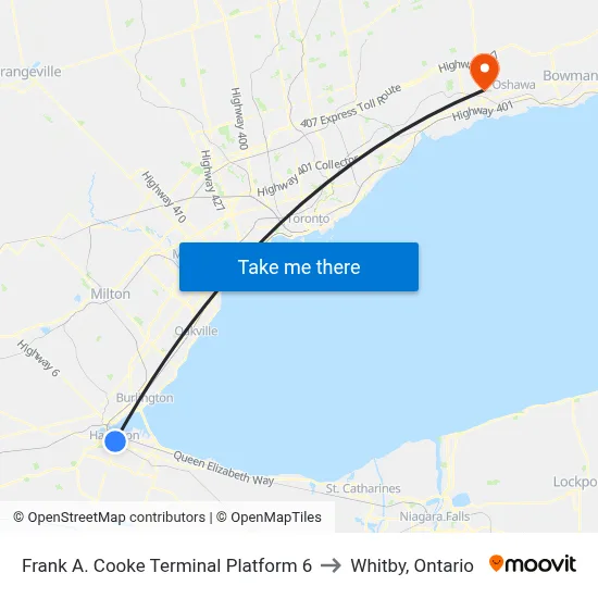 Frank A. Cooke Terminal Platform 6 to Whitby, Ontario map