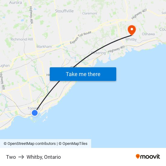 Two to Whitby, Ontario map