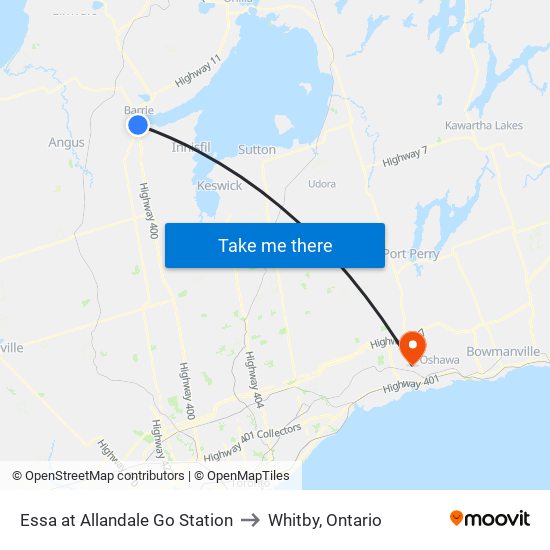 Essa at Allandale Go Station to Whitby, Ontario map