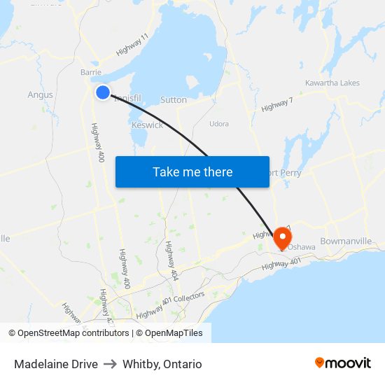 Madelaine Drive to Whitby, Ontario map