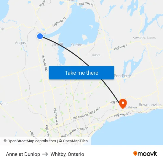 Anne at Dunlop to Whitby, Ontario map