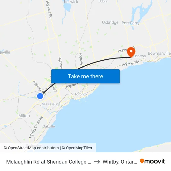 Mclaughlin Rd at Sheridan College Dr to Whitby, Ontario map