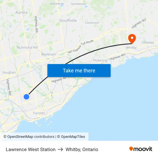 Lawrence West Station to Whitby, Ontario map