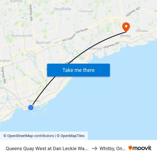 Queens Quay West at Dan Leckie Way East Side to Whitby, Ontario map