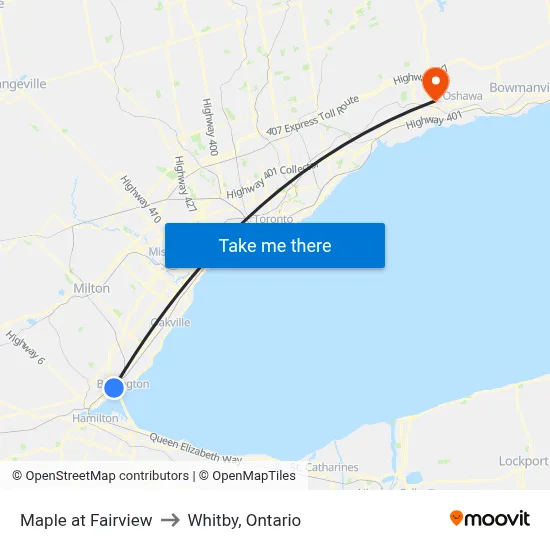 Maple at Fairview to Whitby, Ontario map