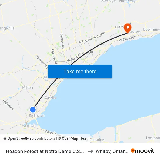 Headon Forest at Notre Dame C.S.S. to Whitby, Ontario map