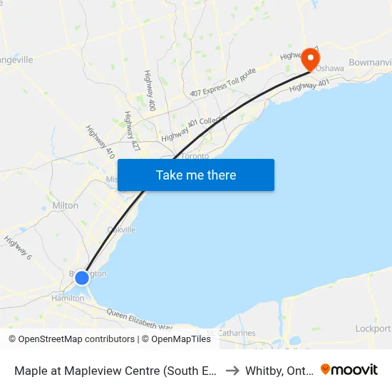 Maple at Mapleview Centre (South Entrance) to Whitby, Ontario map