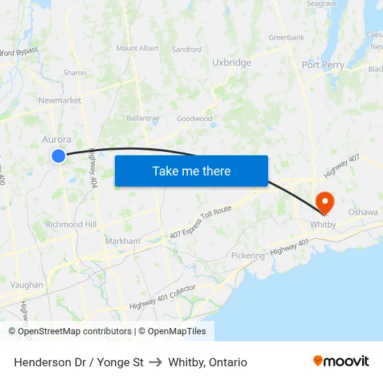 Henderson Dr / Yonge St to Whitby, Ontario map