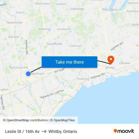 Leslie St / 16th Av to Whitby, Ontario map