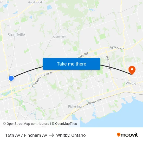 16th Av / Fincham Av to Whitby, Ontario map