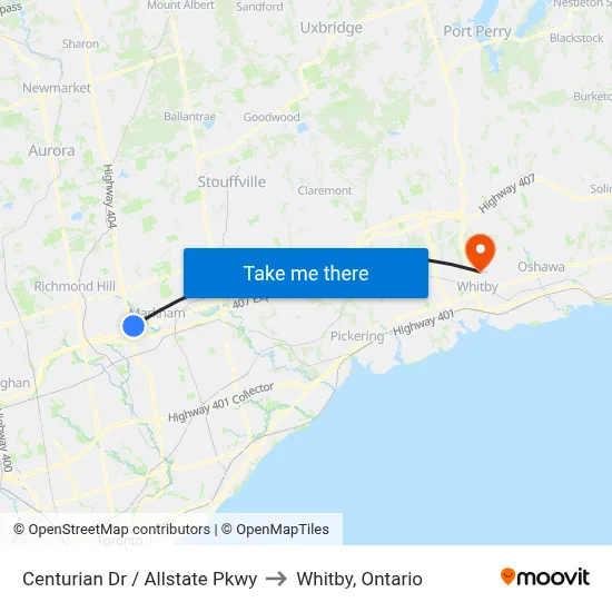 Centurian Dr / Allstate Pkwy to Whitby, Ontario map