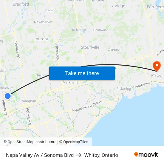 Napa Valley Av / Sonoma Blvd to Whitby, Ontario map
