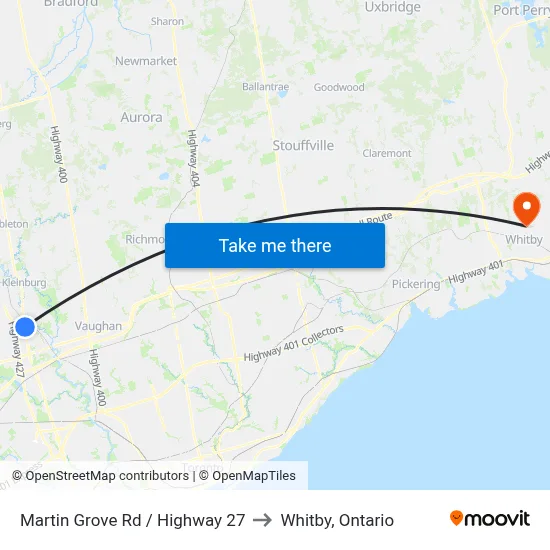 Martin Grove Rd / Highway 27 to Whitby, Ontario map