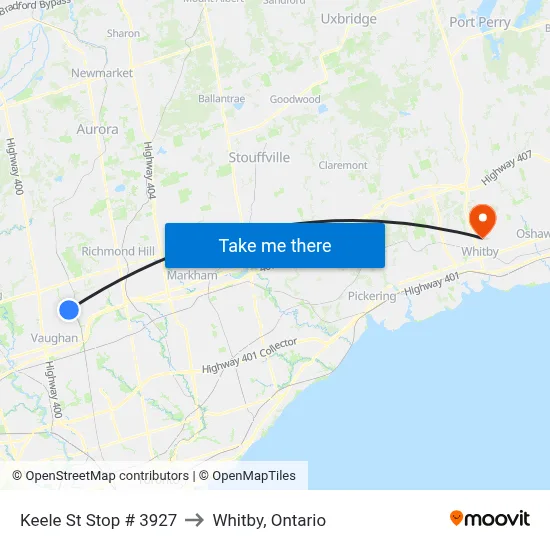 Keele St Stop # 3927 to Whitby, Ontario map