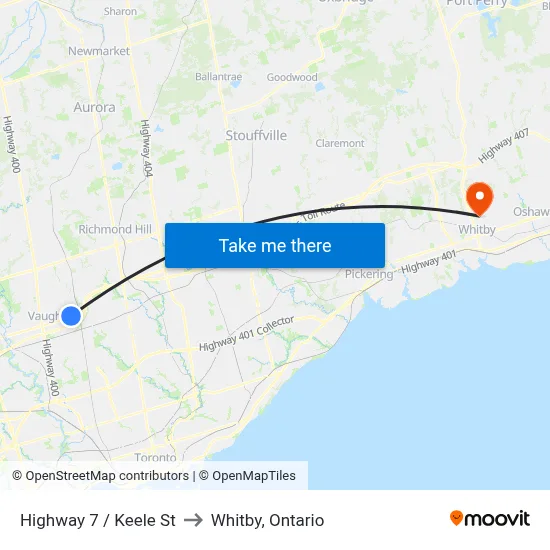 Highway 7 / Keele St to Whitby, Ontario map