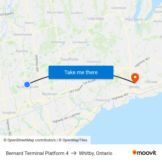 Bernard Terminal Platform 4 to Whitby, Ontario map