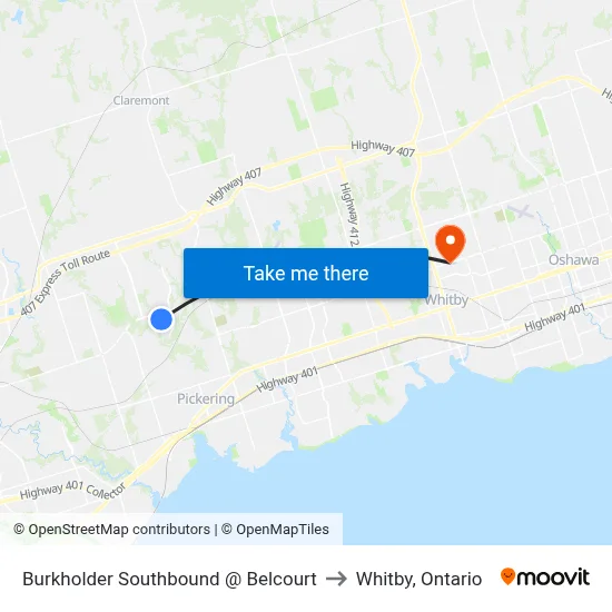 Burkholder Southbound @ Belcourt to Whitby, Ontario map