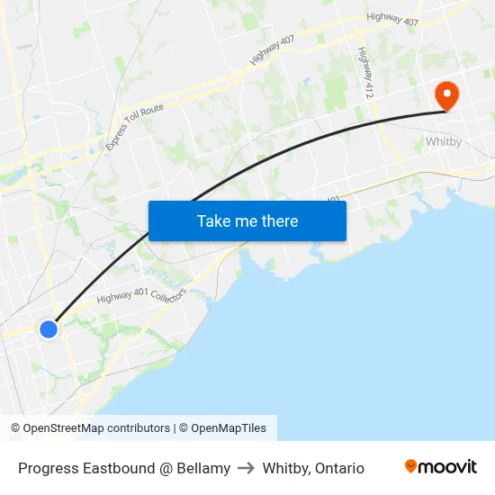 Progress Eastbound @ Bellamy to Whitby, Ontario map