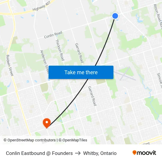 Conlin Eastbound @ Founders to Whitby, Ontario map