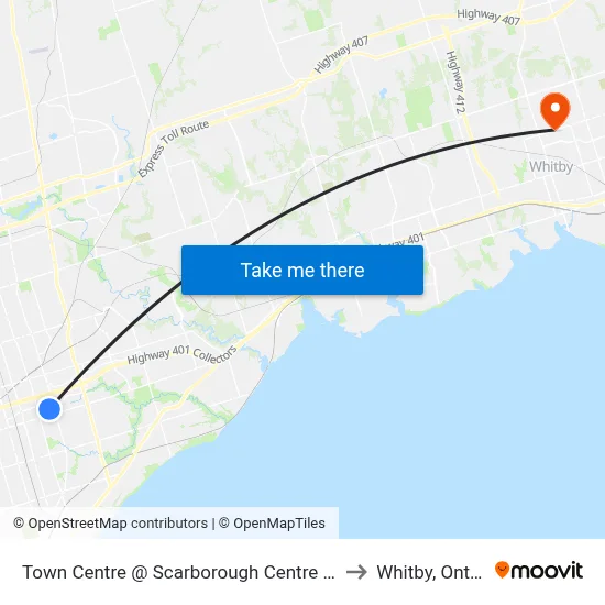 Town Centre @ Scarborough Centre Station to Whitby, Ontario map