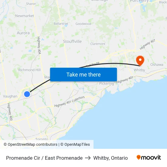 Promenade Cir / East Promenade to Whitby, Ontario map