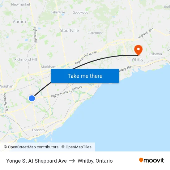 Yonge St At Sheppard Ave to Whitby, Ontario map