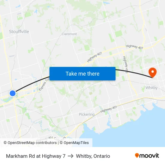 Markham Rd at Highway 7 to Whitby, Ontario map