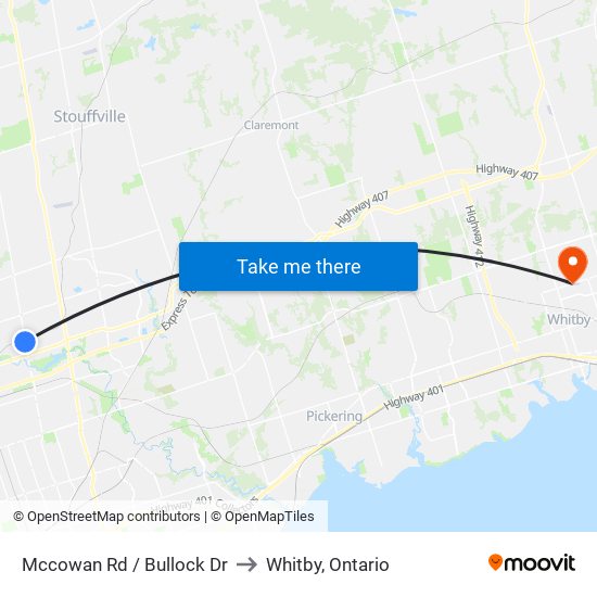 Mccowan Rd / Bullock Dr to Whitby, Ontario map